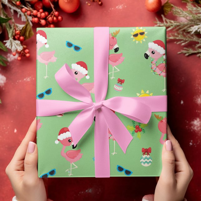Cute Jul Flamingo Tropical Presentpapper (Skapare uppladdad)