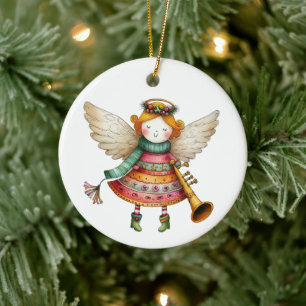 Cute jul Folk Art Angel Julgransprydnad Keramik