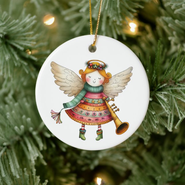 Cute jul Folk Art Angel Julgransprydnad Keramik (Träd)