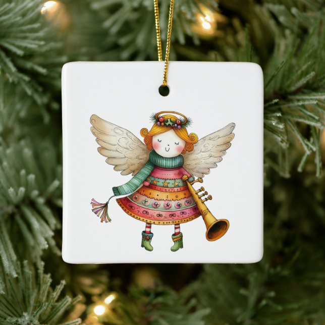 Cute jul Folk Art Angel Julgransprydnad Keramik (Träd)