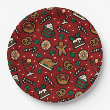 Cute Jul Food Mönster Papper Tallrikar i Red