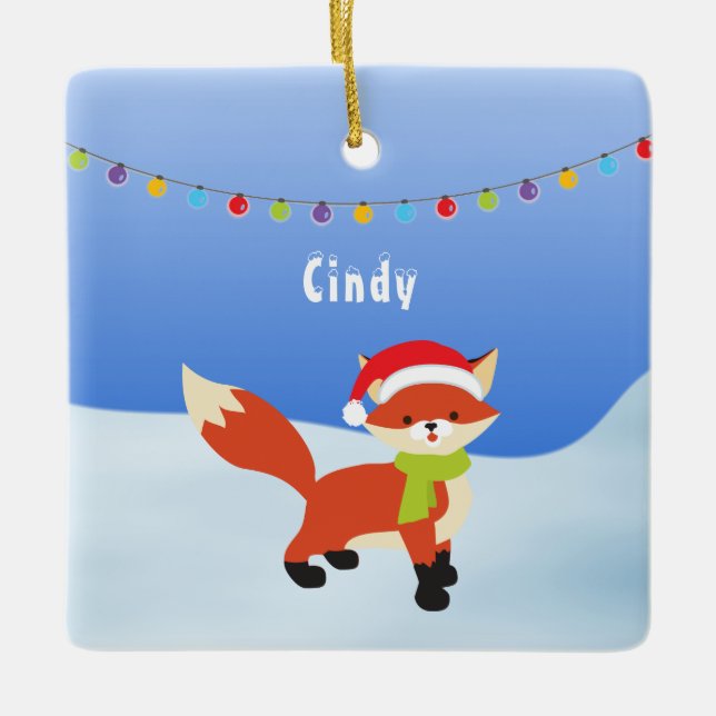 Cute Jul Fox på Snö Julgransprydnad Keramik (Framsida)