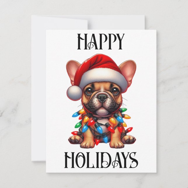 Cute Jul Fransk Bulldog Julkort (Framsida)