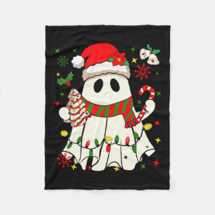 Cute Jul Ghost Holding Träd Cake Candy cane Fleecefilt