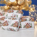 Cute Jul Gingerbröd House Presentpapper<br><div class="desc">Pepparkaksgubbe och hus med godis i snö</div>