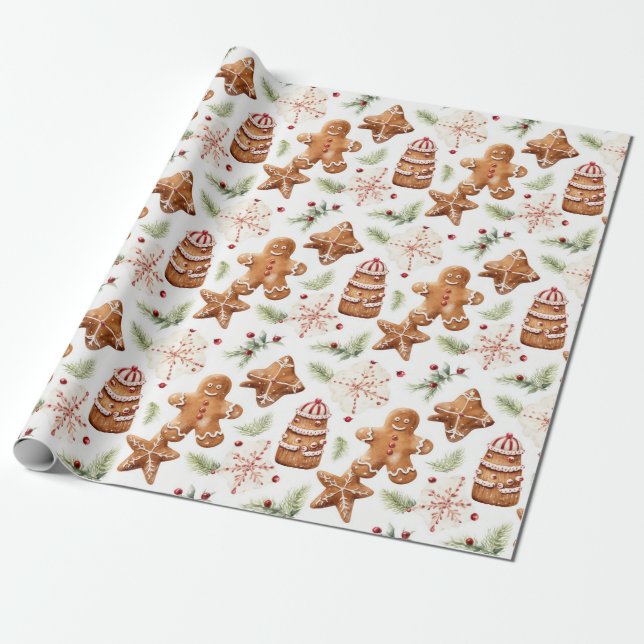 Cute Jul Gingerbröd Presentpapper (Utrullad)