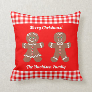 Cute Jul Gingerbröd Red Gingham Monogram Kudde