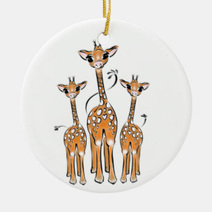 Cute jul Giraffe-familjens safaridjur Julgransprydnad Keramik