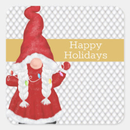 Cute Jul Girl Gnome Helgdag Fyrkantigt Klistermärke