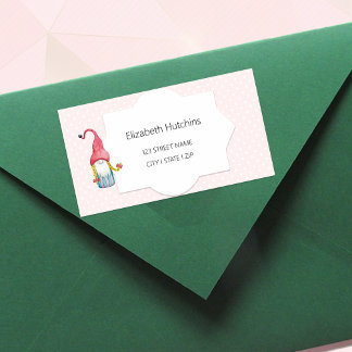Cute Jul Gnome Girl Monogrammed Adressetikett