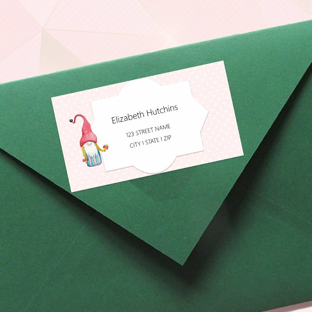 Cute Jul Gnome Girl Monogrammed Adressetikett (Skapare uppladdad)