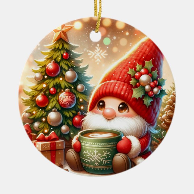 Cute Jul Gnome Julgransprydnad Keramik (Framsidan)