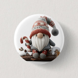 Cute Jul Gnome med Candy cane på en logg Knapp