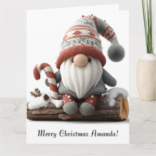 Cute Jul Gnome med Candy cane på en logg Kort