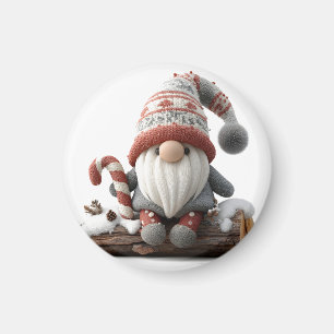 Cute Jul Gnome med Candy cane på en logg Magnet