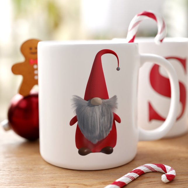 Cute Jul Gnome Monogram Giant Coffee Mugg Jumbo Mugg (Add your initial to this cute gnome coffee mug and fill with your favorite festive brew)