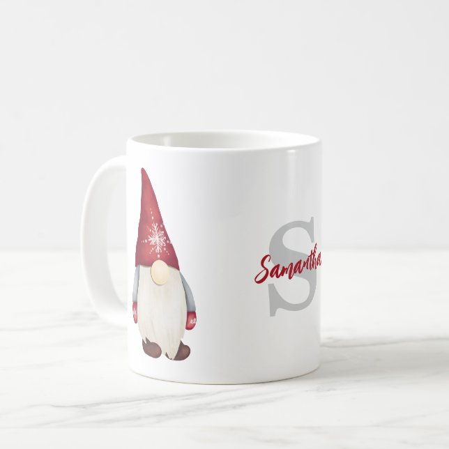 Cute Jul Gnome Monogram Namn Kaffemugg (Framsida vänster)