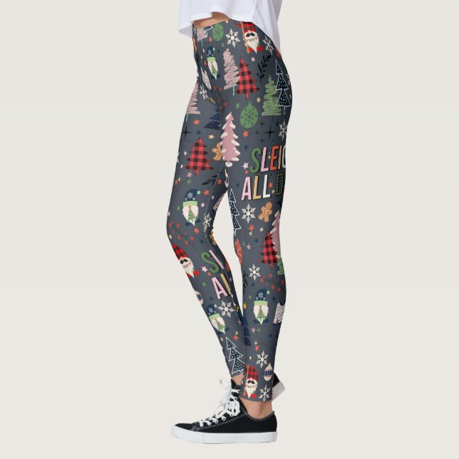 Cute Jul Gnome Sleigh hela dagen Leggings (Vänster)