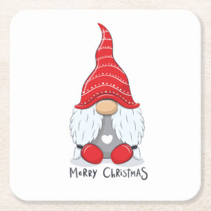 Cute jul Gnome Watercolor Art Beverage Coa Underlägg Papper Kvadrat