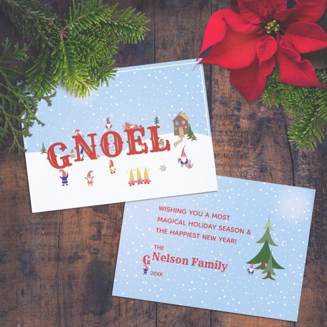 ⛄ Cute Jul Gnomes G-Noel Julkort (⛄ Cute Christmas Gnomes G-Noel Holiday Card -- Customize Yours On Screen Now! 🎄
)