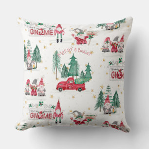 Cute jul Gnomes Red Lastbil Forest Träd Holly Kudde
