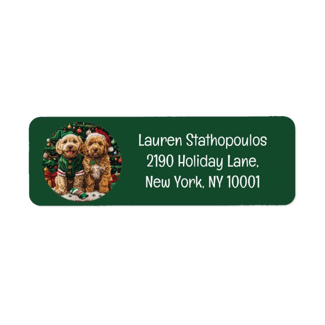 Cute Jul Goldendoodle Puppy Hundar Returadress Etikett (Framsidan)