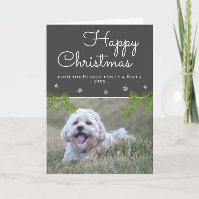 Cute jul Gräs Grenar Snowflake Hund Photo Kort (Framsida)