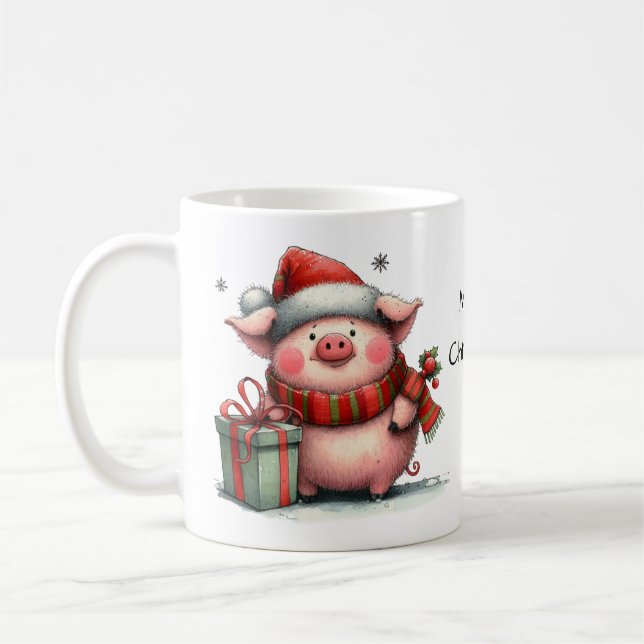 Cute jul Gris i Santa Hat Kaffemugg (Vänster)