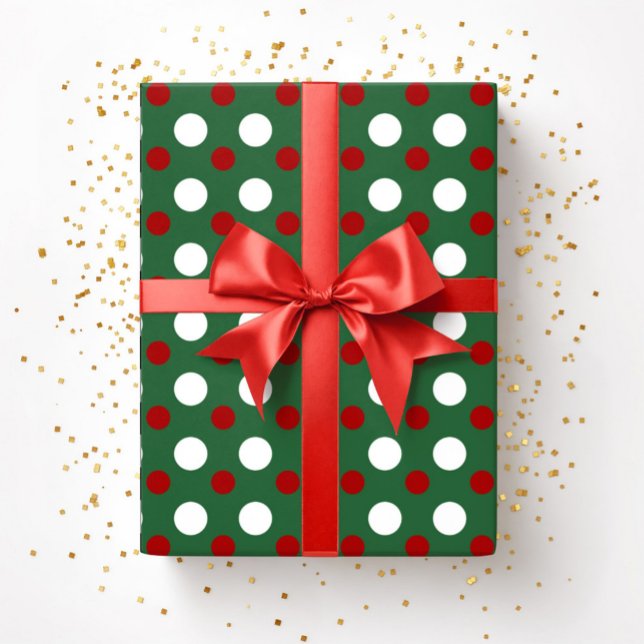 Cute Jul-Grönten Red Polka dots Mönster Presentpapper (Cute Christmas Green Red Polka Dots Pattern Wrapping Paper)