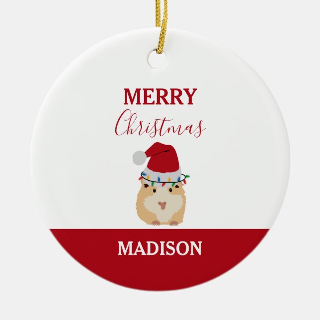 Cute jul Hamster Funny Animal Santa Hat Julgransprydnad Keramik (Framsidan)