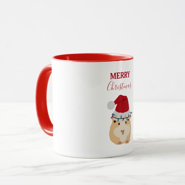 Cute jul Hamster Funny Animal Santa Hat Mugg (Framsida vänster)