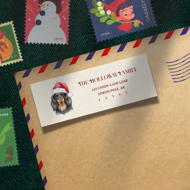 Cute jul Hand plockade Dachshund Return Returadress Etikett (Send fun, holiday greetings with a photo of your pet! )