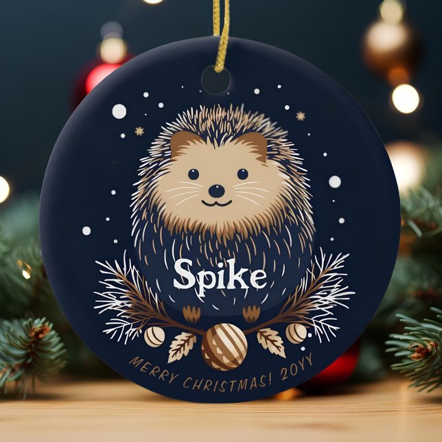 Cute jul Hedgehog Pet Namn Julgransprydnad Keramik (Skapare uppladdad)