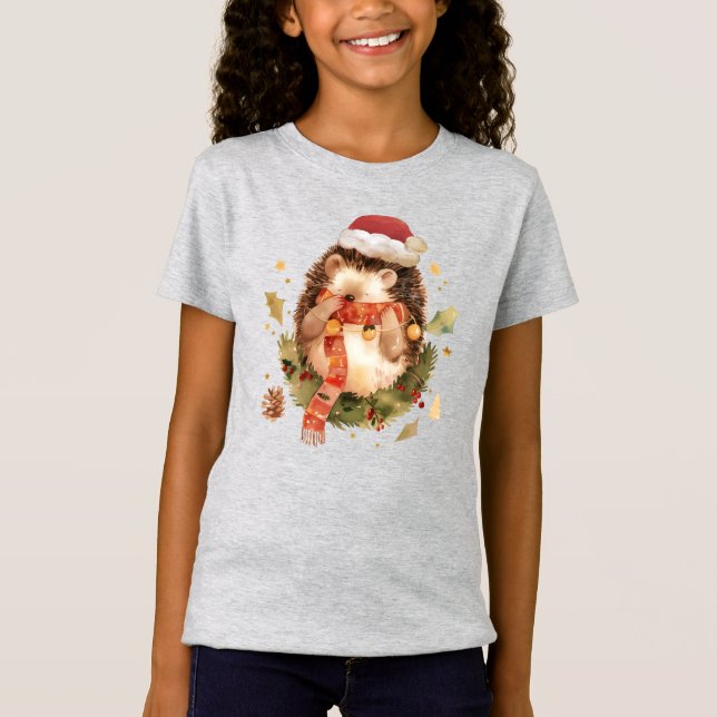 Cute jul Hedgehog T Shirt (Framsida)