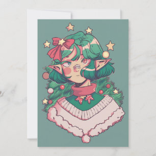 Cute Jul Helgdag Elf Anime Girl Julkort