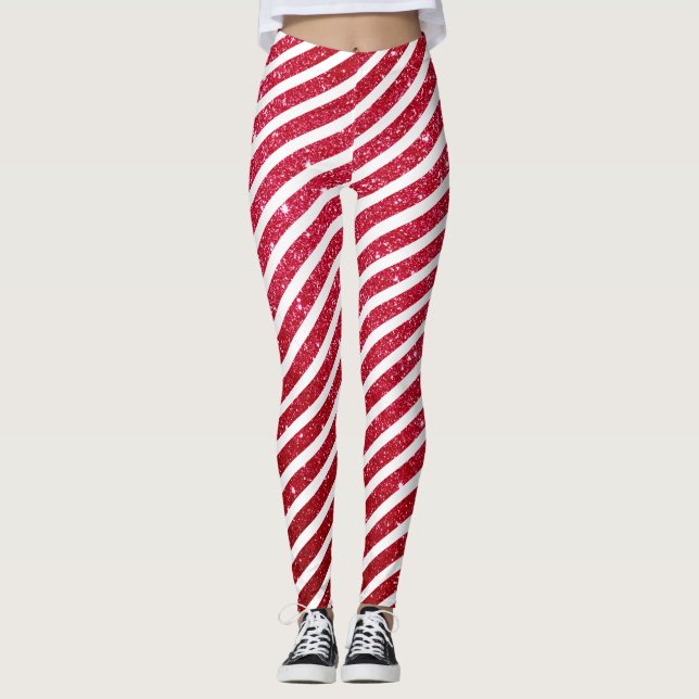 Cute jul-Helgdag i Candy cane, strimlad Mönster Leggings (Framsida)