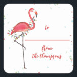 Cute jul-Helgdag Ljus Rosa Flamingo Beach Fyrkantigt Klistermärke<br><div class="desc">Den här designen har ljus som är en fin julklapp med helgdag, med söt rosa flamingo festive vattencolor enkel, minimalistisk elegant som är nyfiken vid kalligrafi, roligt trendig snyggt typografi och färgstark ljus från jul, chic från fågel firande julfest helgdag helgdag, julcocktail napkin, konstverk från laura Lacina, julanpassningsbar. a till...</div>