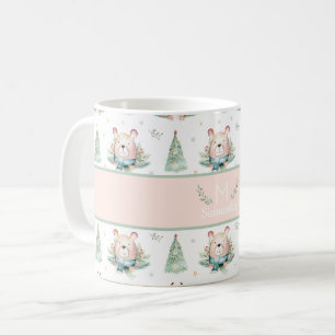 Cute Jul Helgdag Träd Forest Bear Monogram Kaffemugg