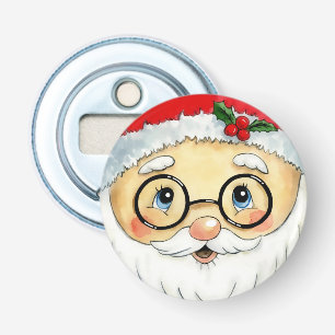 Cute Jul Helgdag Vattenfärgen Santa Ansikte Flasköppnare