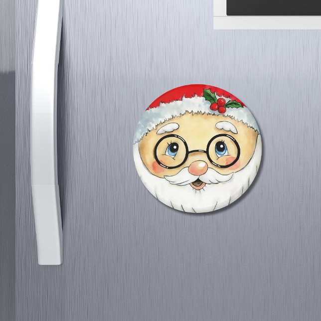 Cute Jul Helgdag Vattenfärgen Santa Ansikte Magnet (Skapare uppladdad)