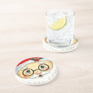 Cute Jul Helgdag Vattenfärgen Santa Ansikte Underlägg