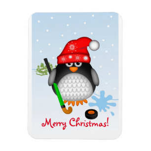 Cute Jul Hockey Penguin & anpassningsbar text magn Magnet