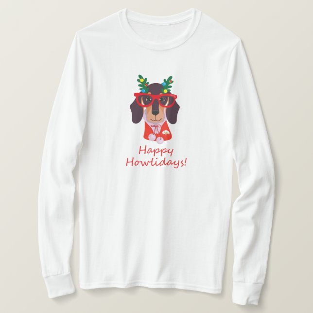 Cute jul Hund Howlidays Doxie Funny Dachshund T Shirt (Design framsida)