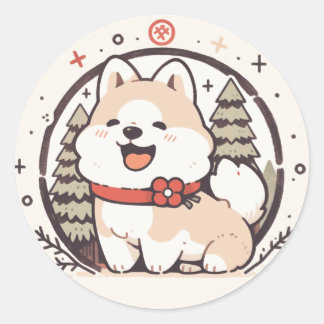 Cute Jul Hund Sticker Runt Klistermärke