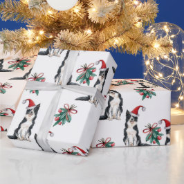 Cute jul-Hundar med Santa Hats Holly Berry Presentpapper