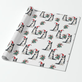 Cute jul-Hundar med Santa Hats Holly Berry Presentpapper