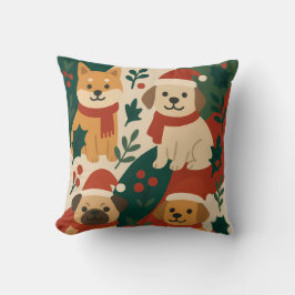 Cute Jul Hundar Pillow - Helgdag Puppy Decor Kudde