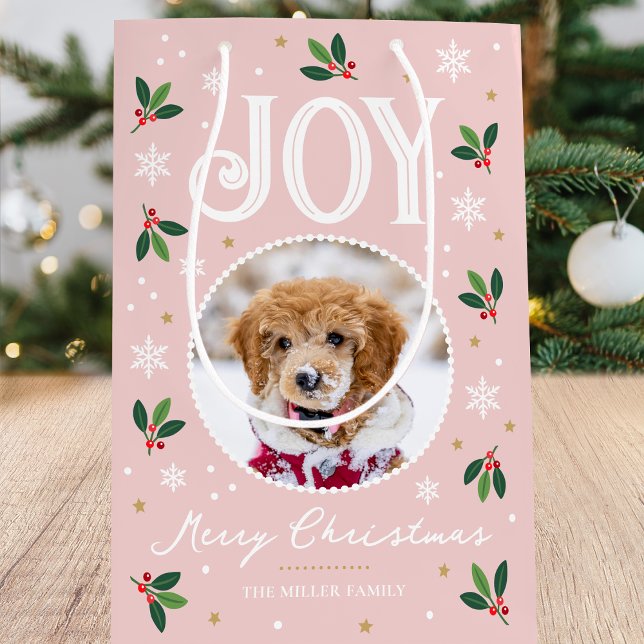 Cute Jul Joy Snowflake Photo Pastel Rosa (Skapare uppladdad)