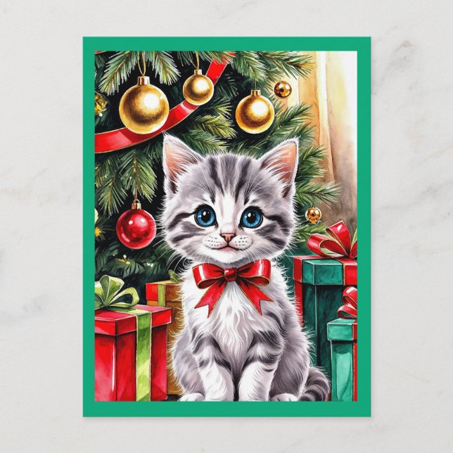Cute Jul-kattens Helgdag vykort (Framsida)