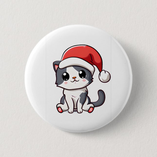 Cute Jul-kattunge med julhatt Knapp (Framsida)